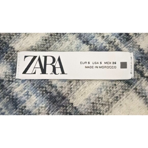 Zara Crop Shacket Blue Plaid Wool Blend Oversized Pockets Jacket Shirt Sz S - Picture 4 of 4